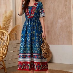 SHEIN Floral Print - Square Neck Maxi Dress